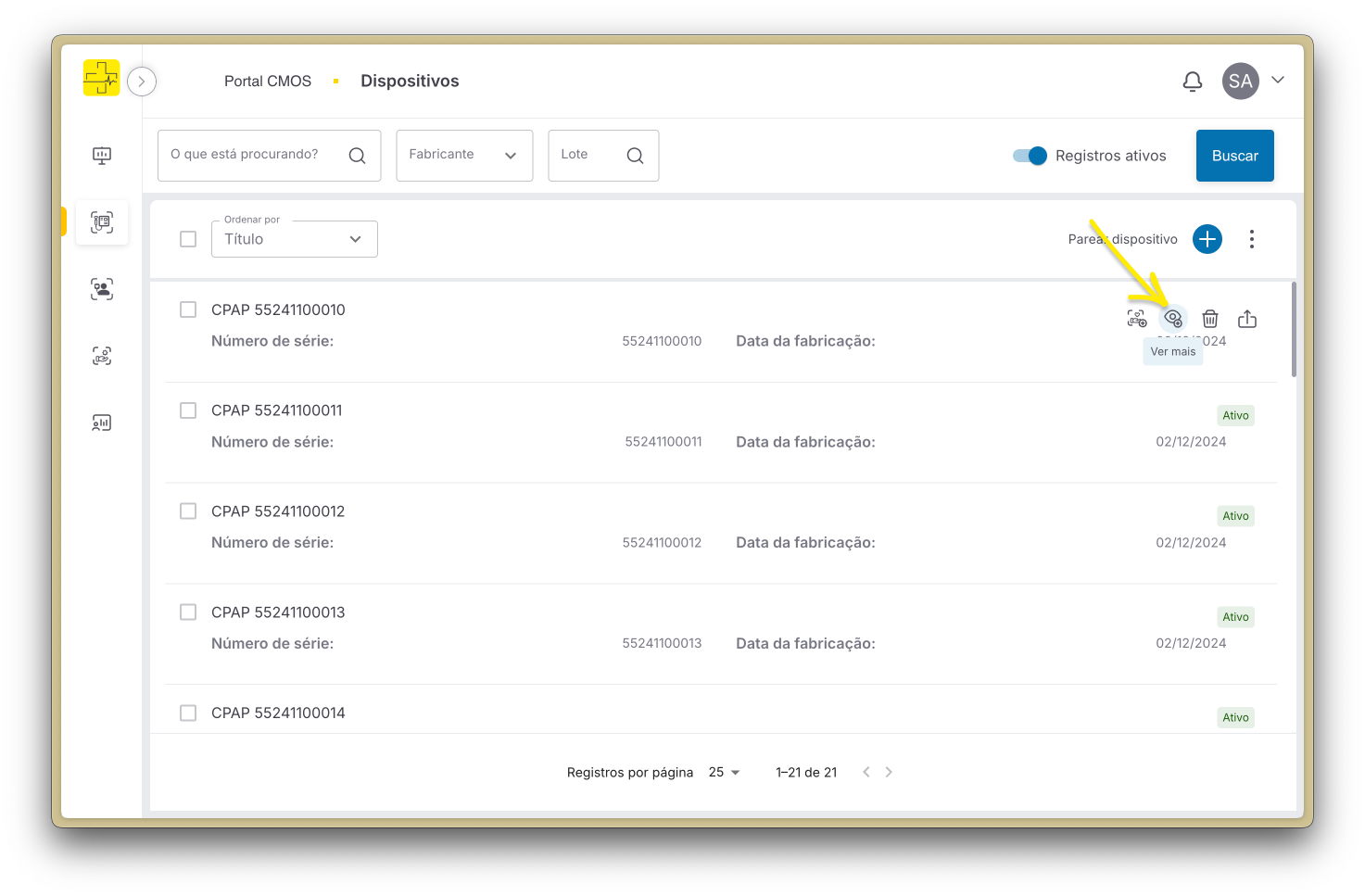 Botão para ver mais detalhes do dispositivo