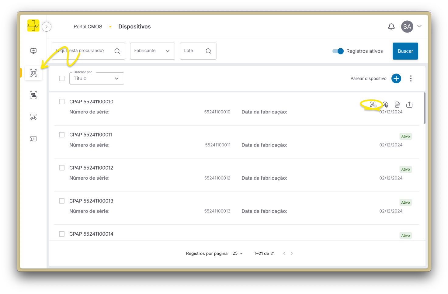 Novo tratamento na listagem de dispositivos