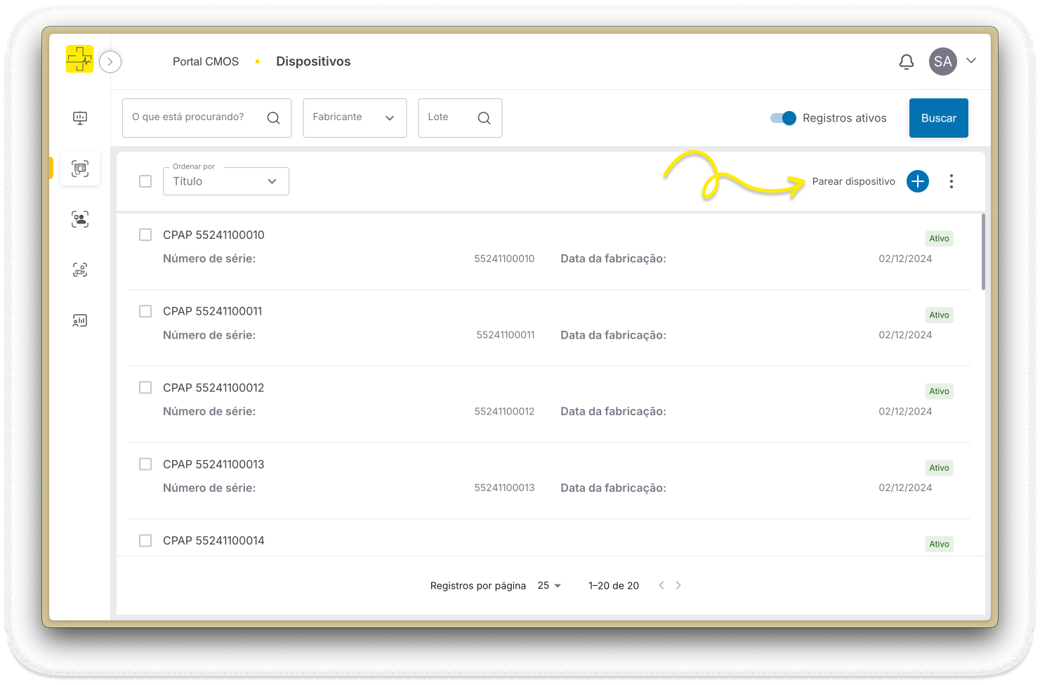 Clique no botão da "Parear dispositivo"