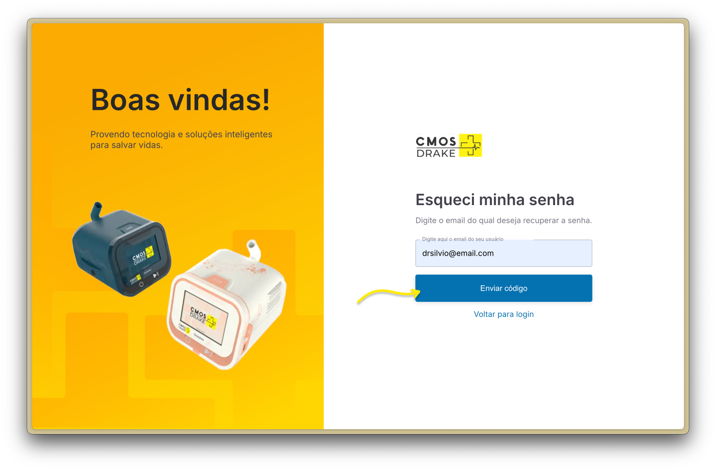 Tela de Esqueci minha senha