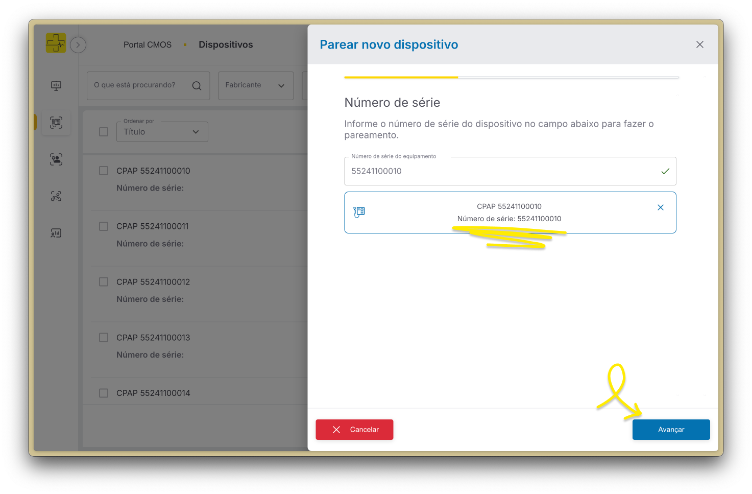 Resumo do dispositivo encontrado