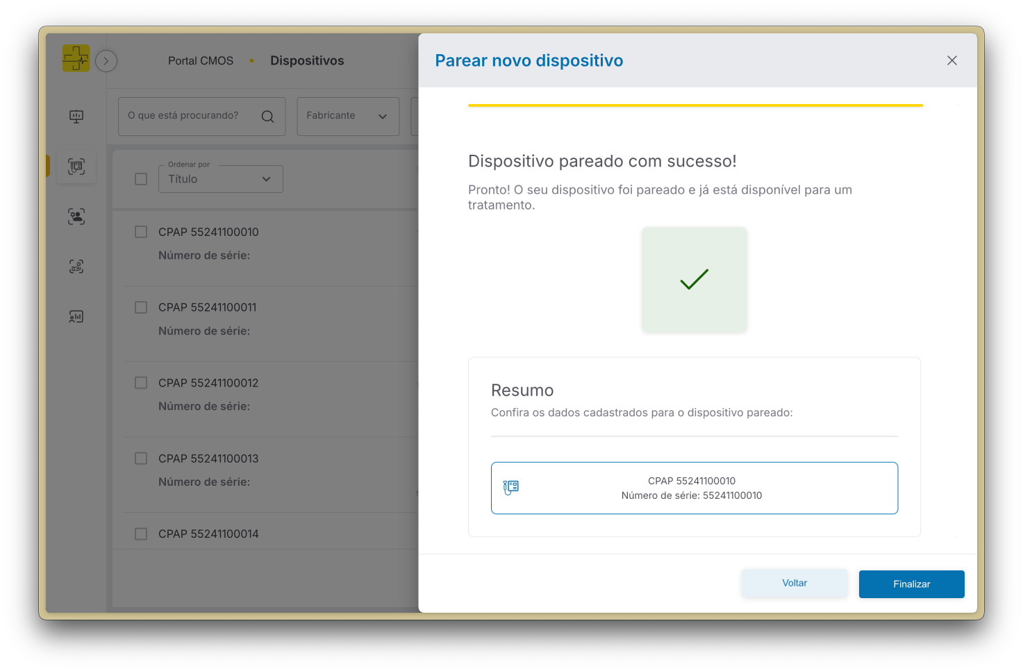 Dispositivo pareado com sucesso