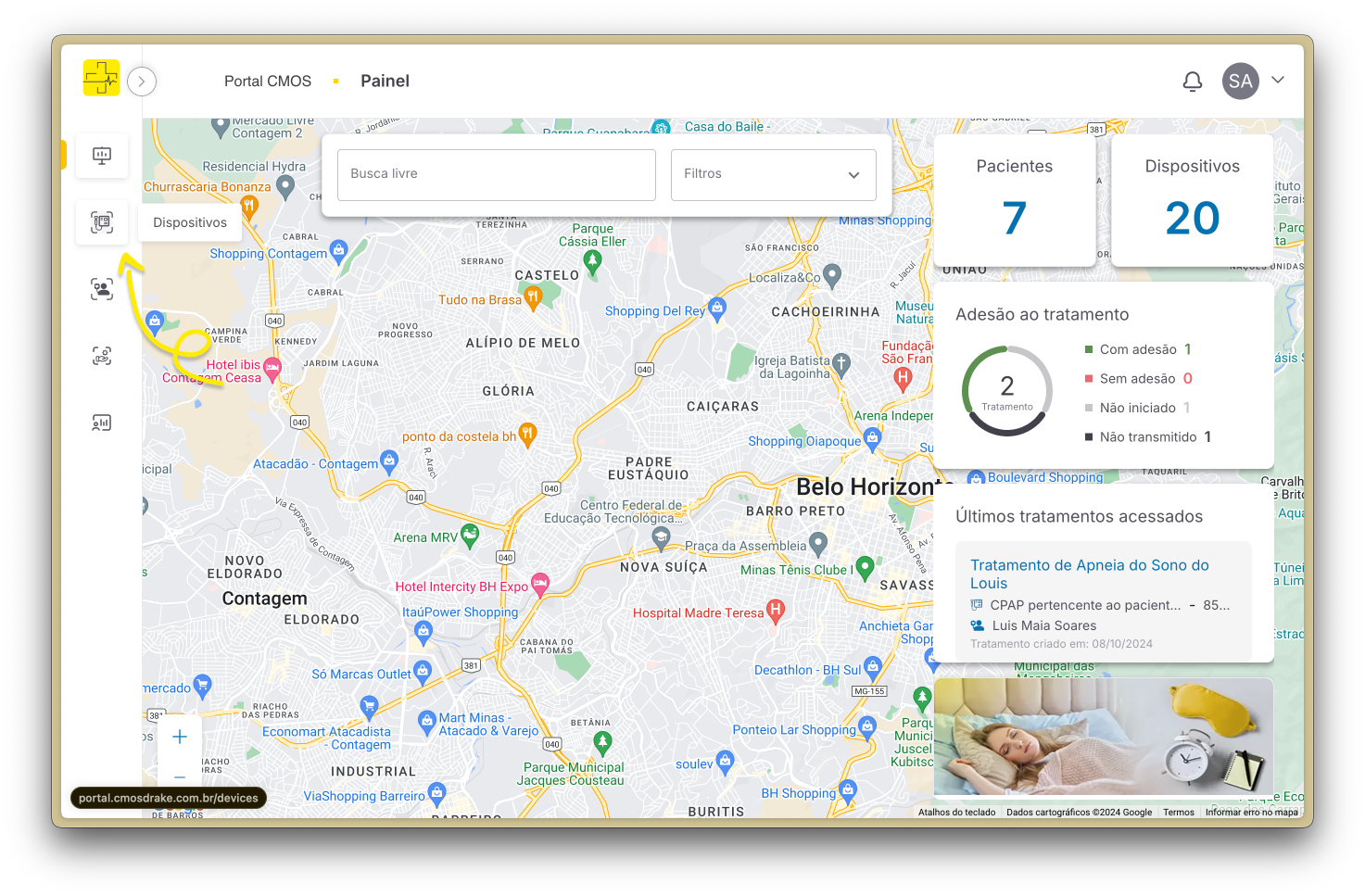 Acesso da página Painel para Dispositivos