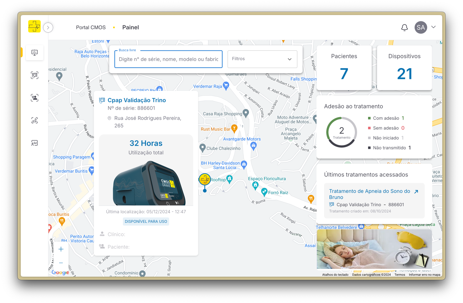 Detalhes de  um dispositivo no mapa