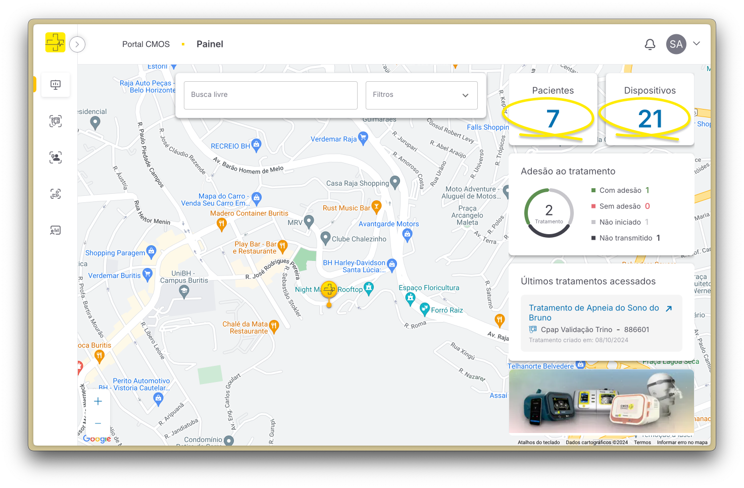 Quantidade de pacientes e dispositivos