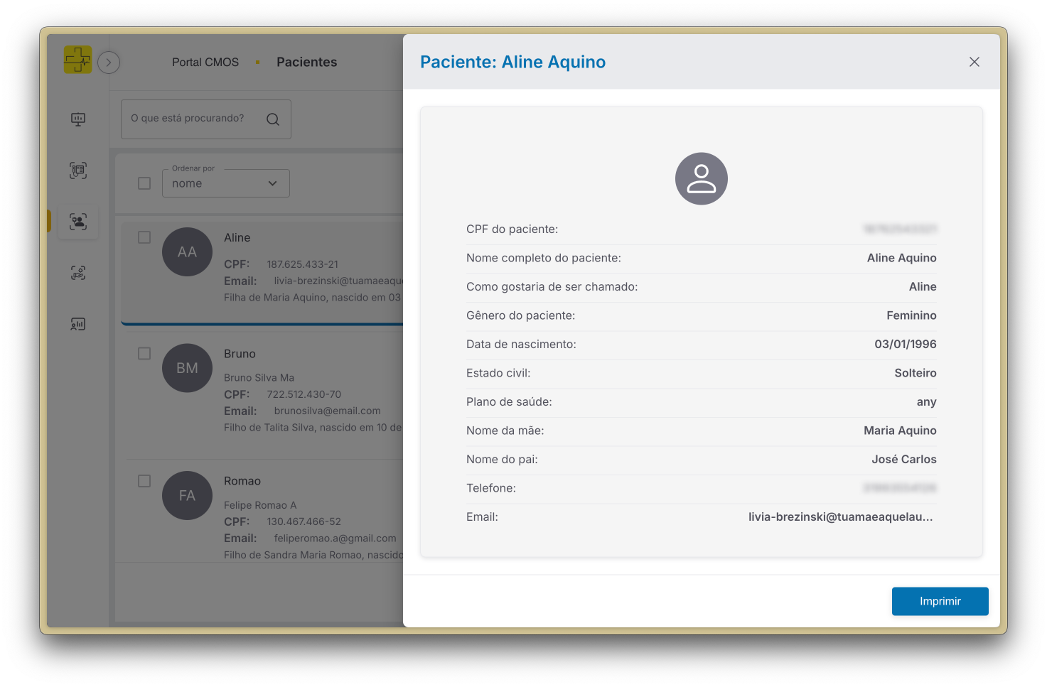 Detalhes de um paciente