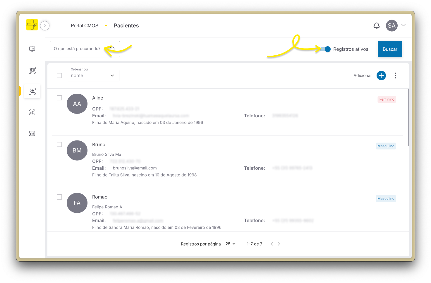 Barra de busca da página de Pacientes