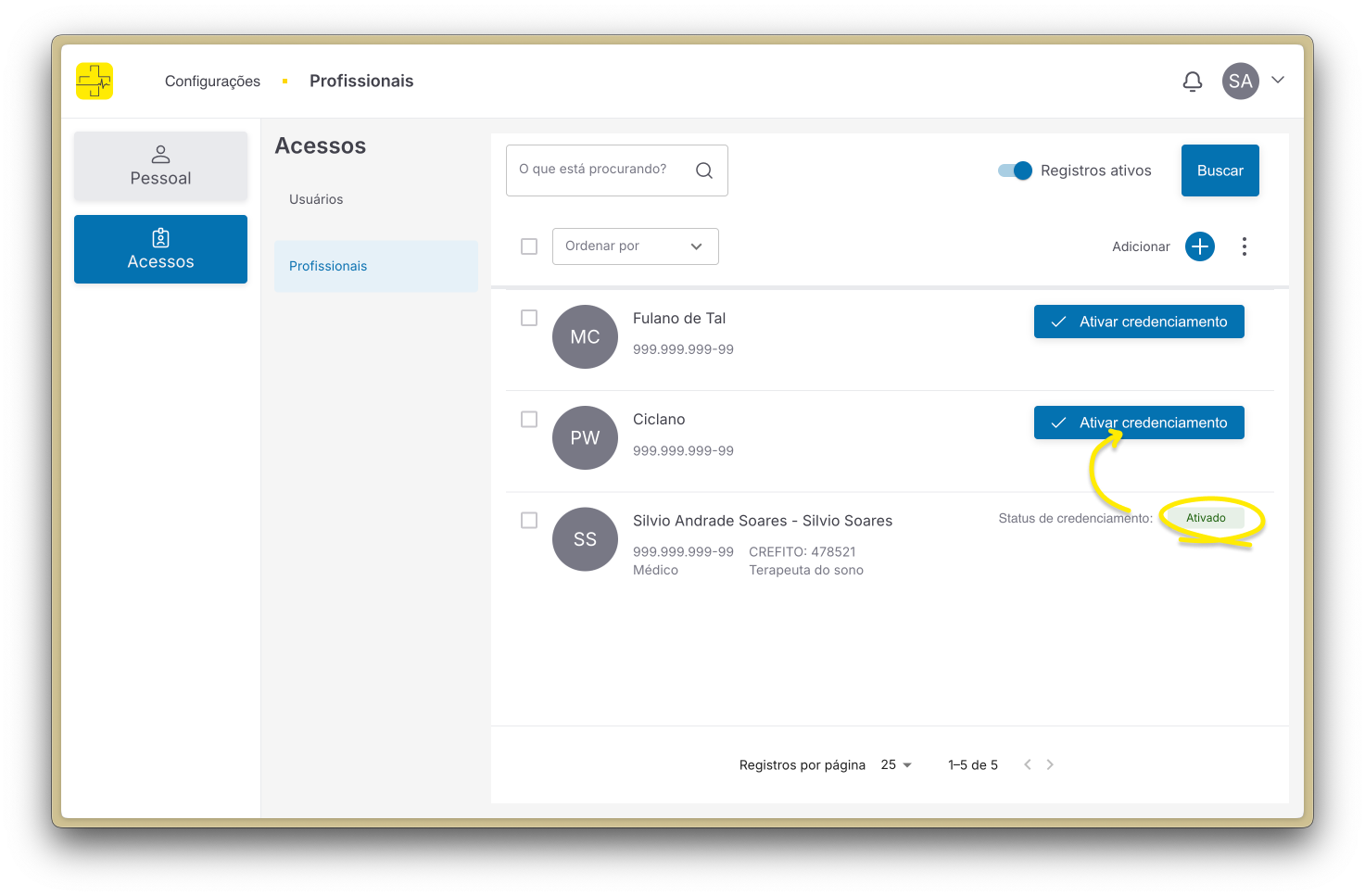 Profissionais credenciamento