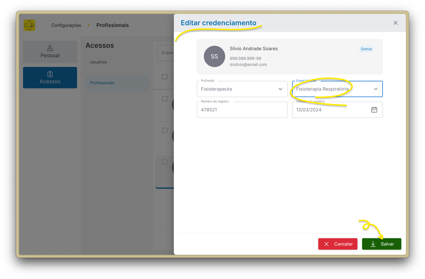 Editando credenciamento
