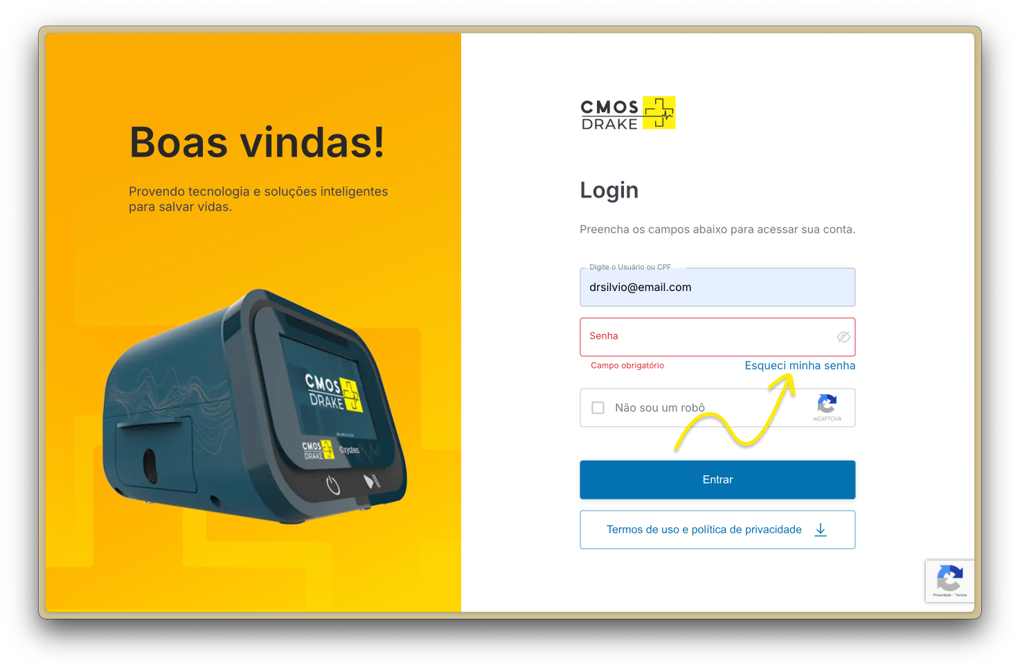 Tela de login do Portal com foco no link Esqueci minha senha 