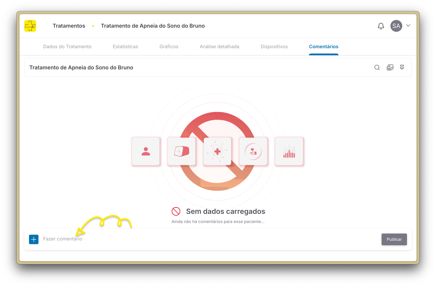 Campo de comentário no tratamento