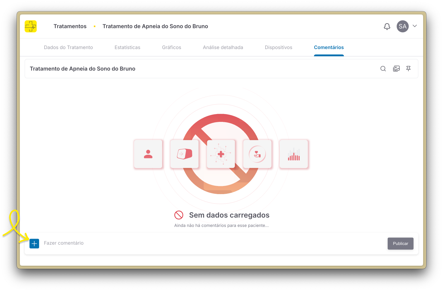 Campo de comentário com anexo no tratamento