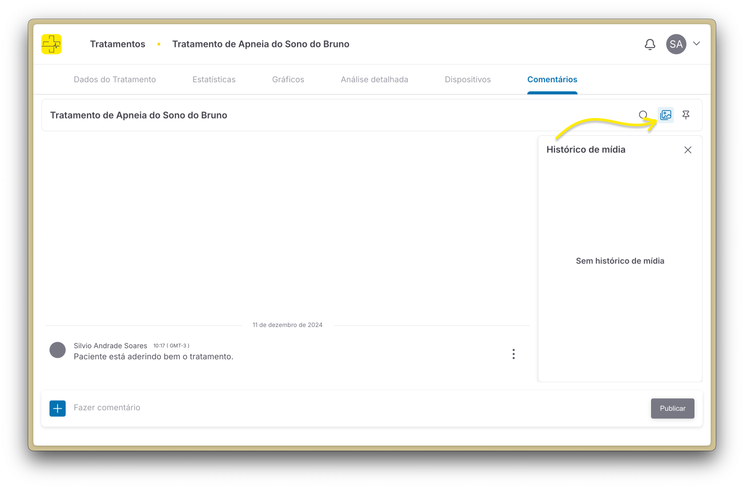 Histórico de mídia no tratamento
