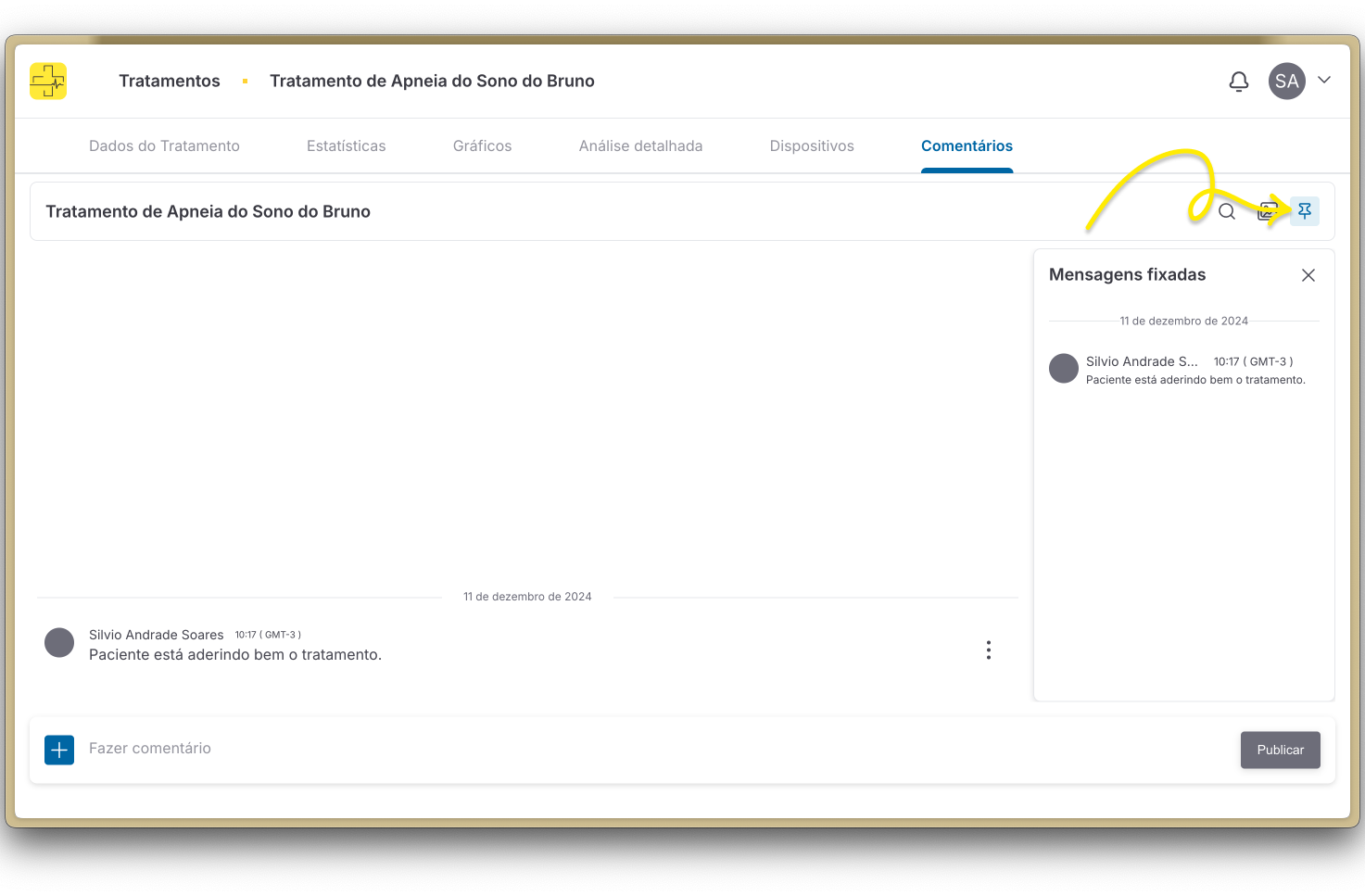 Mensagens fixadas no tratamento