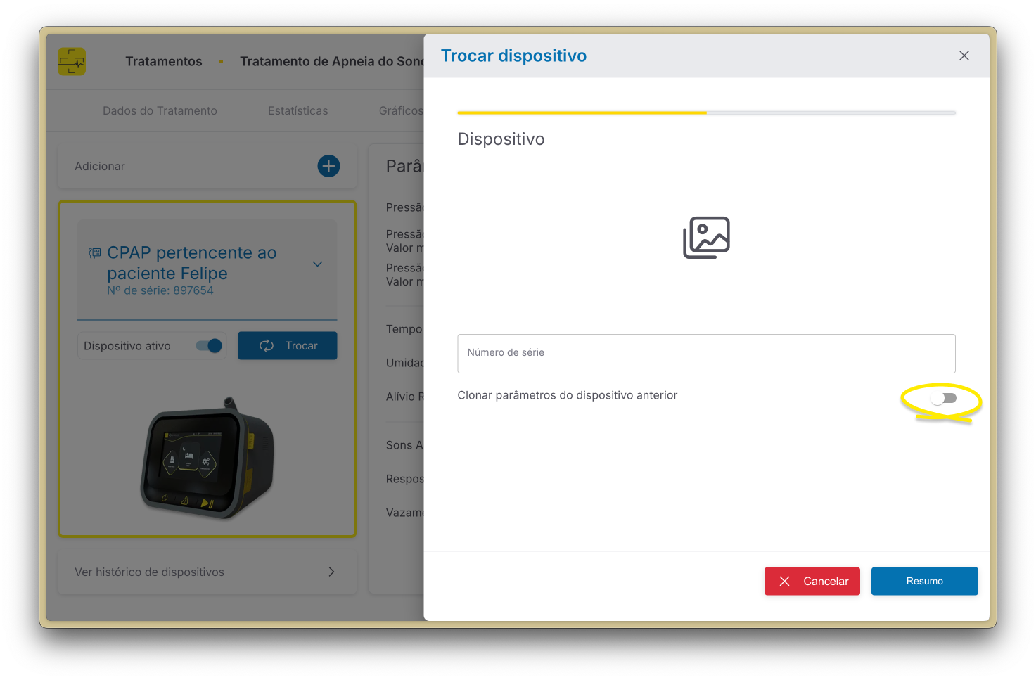 Formulário para trocar dispositivo no tratamento