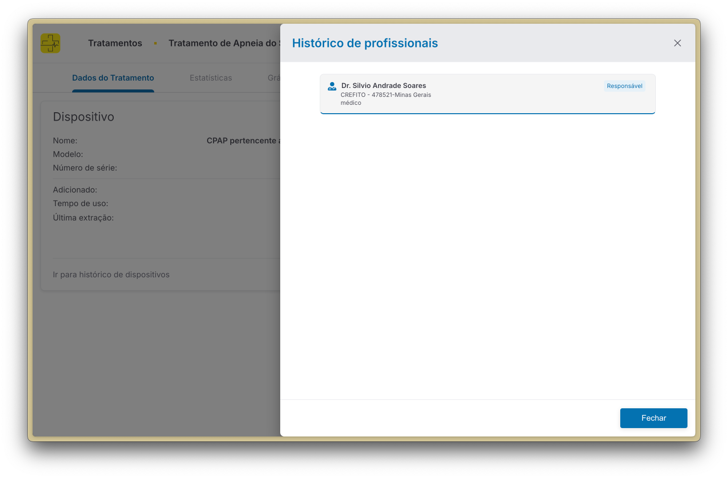 Lista de profissionais responsáveis pelo tratamento