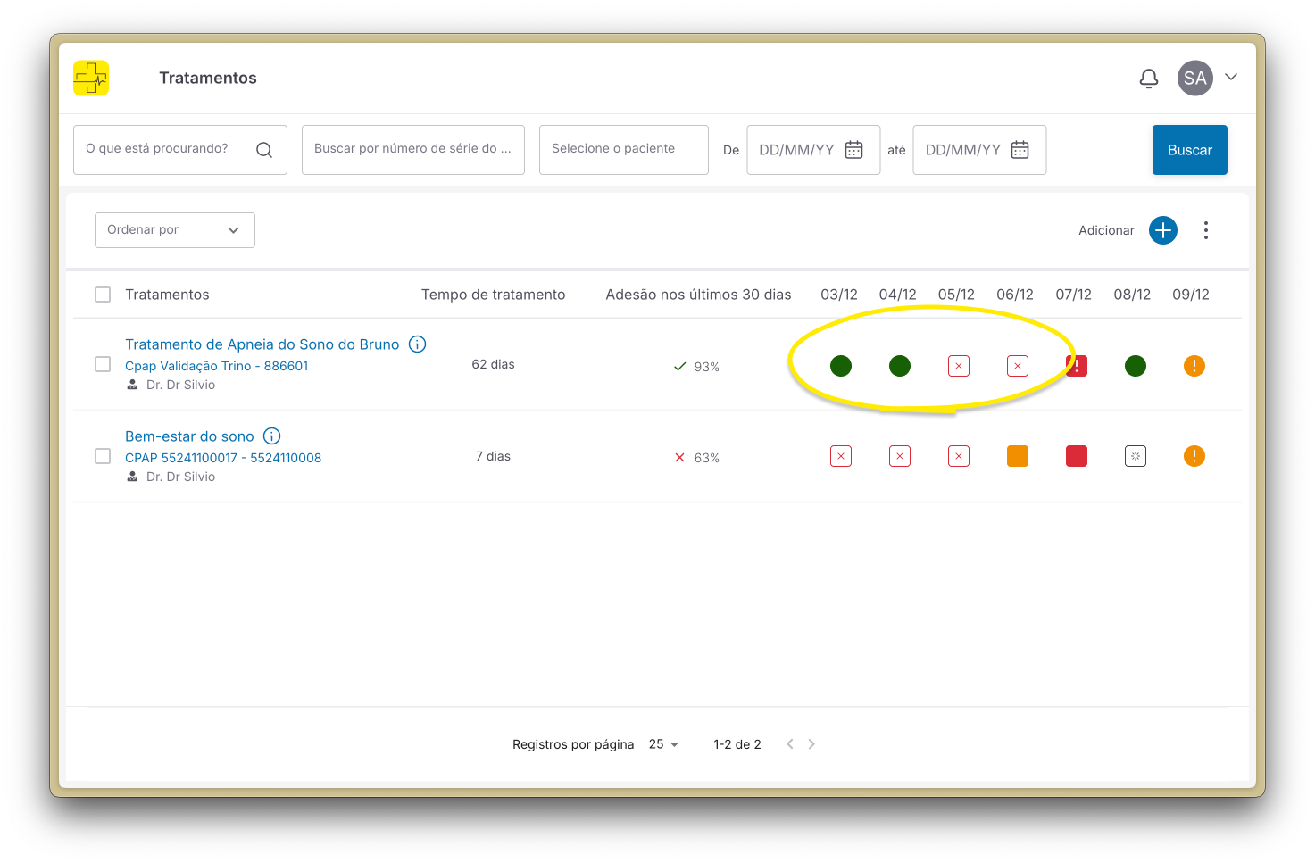 Cartões de tratamentos